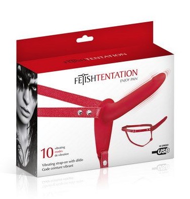 Страпон с вибрацией Fetish Tentation Vibrating Strap-On with Dildo, красный