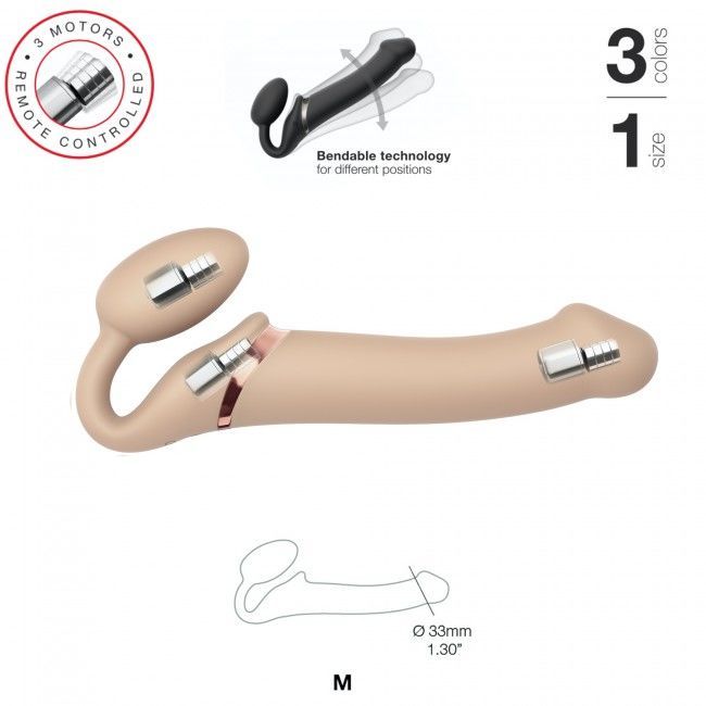 Безремневой страпон с вибрацией Strap-On-Me Vibrating Bendable Strap-on Size M, телесный