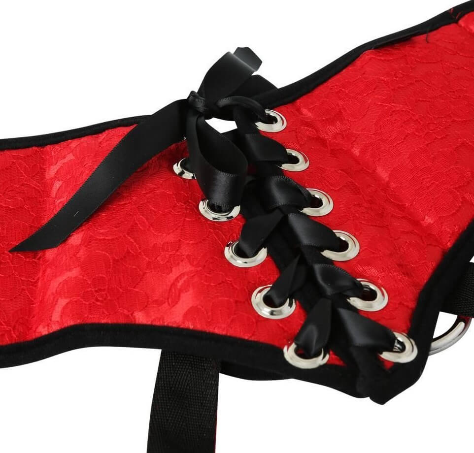 Трусы для страпона Sportsheets Plus Size Red Lace with Satin Corset Strap-On