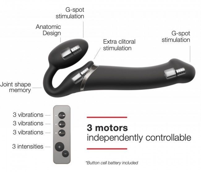 Безремневой страпон с вибрацией Strap-On-Me Vibrating Bendable Strap-on Size M, черный