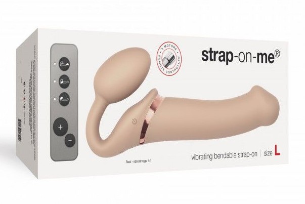 Безремневой страпон с вибрацией Strap-On-Me Vibrating Bendable Strap-on Size L, телесный