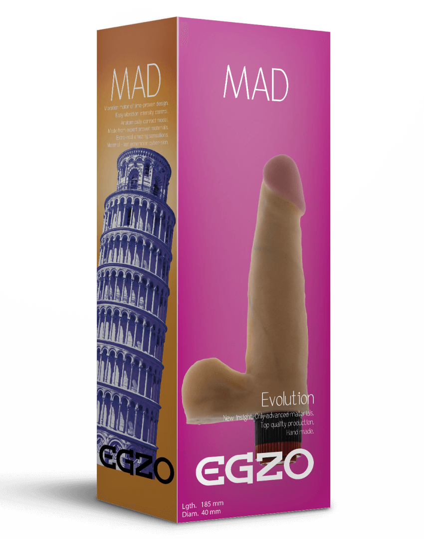 Реалистичный вибратор с мошонкой Mad Egzo Evolution - 18,5 см, телесный