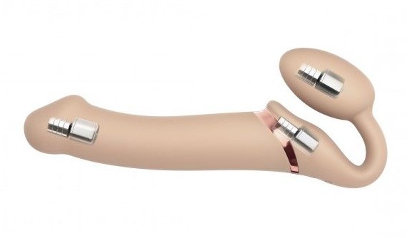 Безремневой страпон с вибрацией Strap-On-Me Vibrating Bendable Strap-on Size L, телесный