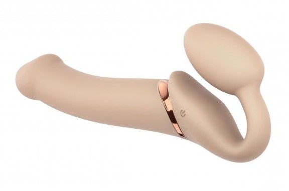 Безремневой страпон с вибрацией Strap-On-Me Vibrating Bendable Strap-on Size L, телесный