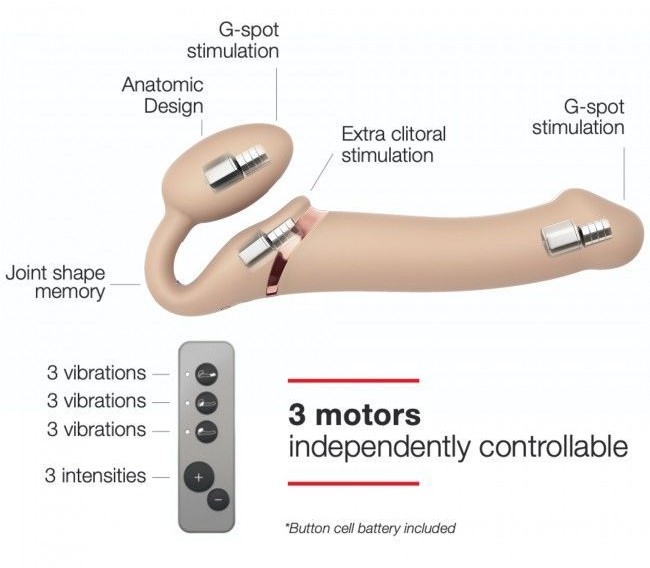 Безремневой страпон с вибрацией Strap-On-Me Vibrating Bendable Strap-on Size M, телесный