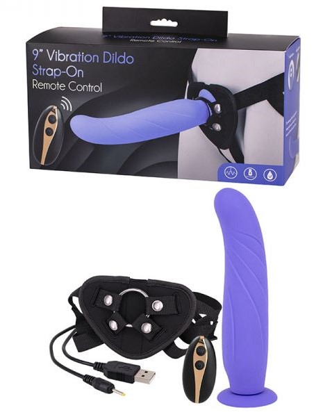 Женский страпон с вибрацией Vibration Dildo Strap-On Remote Control 9, фиолетовый