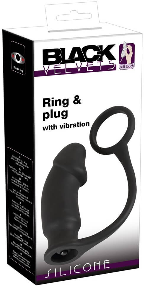 Эрекционное кольцо с вибростимуляцией простаты Black Velvets Vibrating Ring+Plug, черное