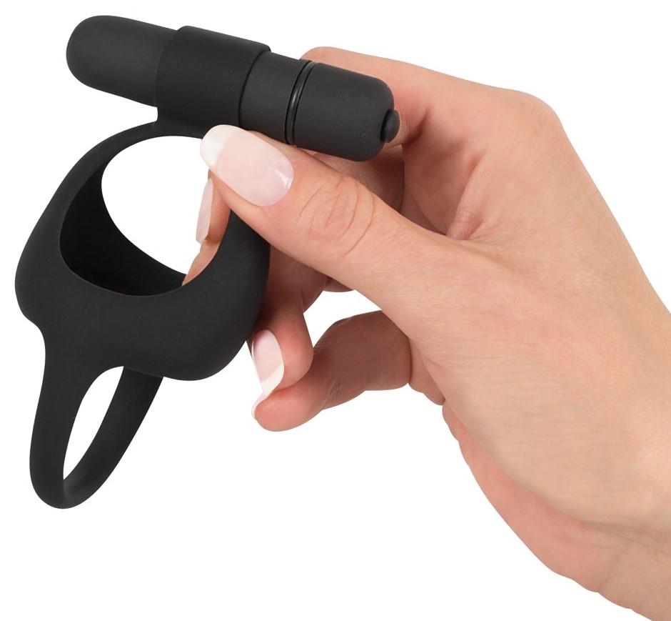Эрекционное кольцо с вибрацией Black Velvets Cock & Ball Ring Vibe, черное