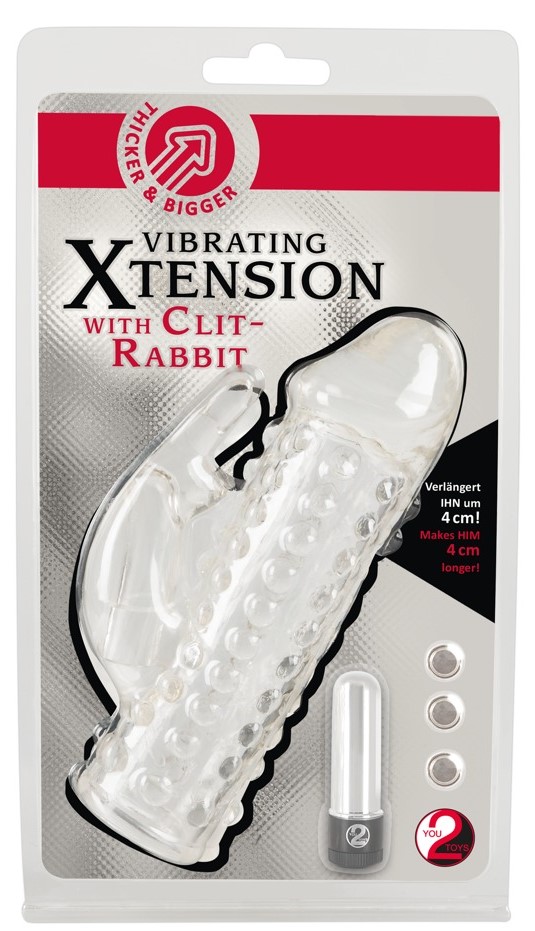 Насадка на пенис с вибрацией Xtension Vibrating With Clit-Rabbit, прозрачная