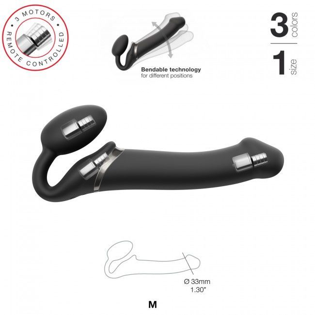 Безремневой страпон с вибрацией Strap-On-Me Vibrating Bendable Strap-on Size M, черный