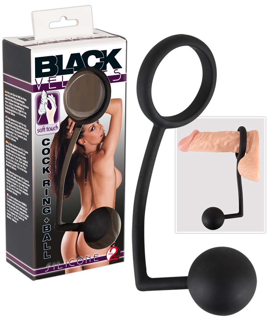 Эрекционное кольцо с анальным шариком Black Velvets Cock Ring+Ball, черное