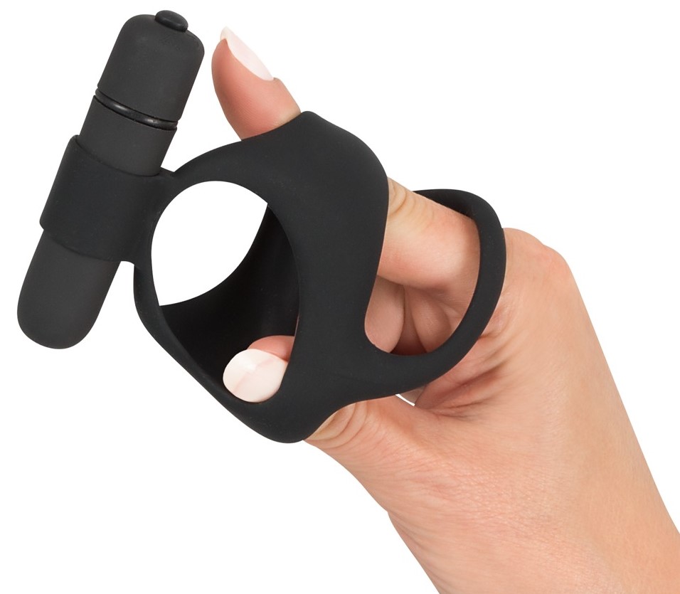 Эрекционное кольцо с вибрацией Black Velvets Cock & Ball Ring Vibe, черное