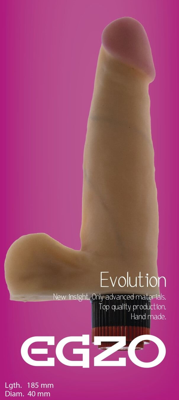 Реалистичный вибратор с мошонкой Mad Egzo Evolution - 18,5 см, телесный