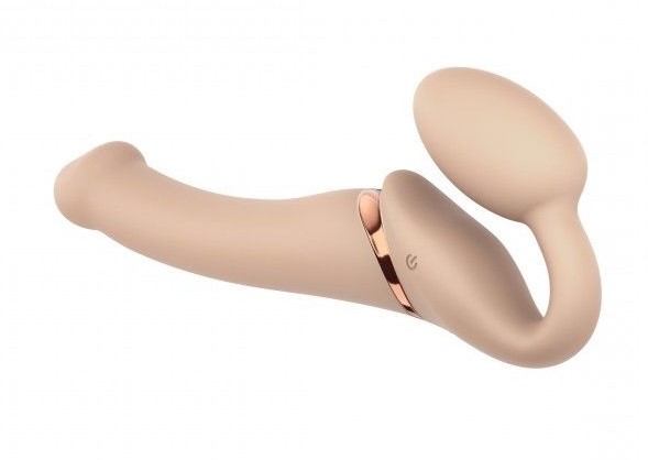 Безремневой страпон с вибрацией Strap-On-Me Vibrating Bendable Strap-on Size M, телесный