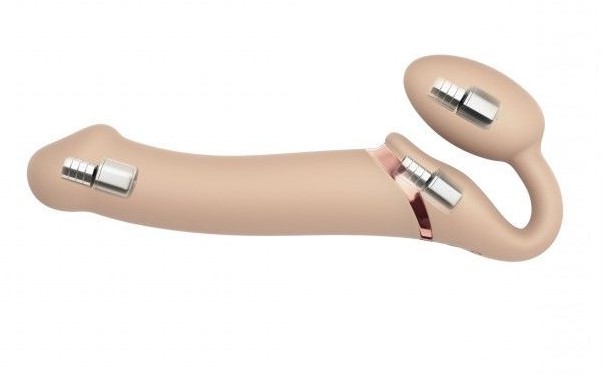 Безремневой страпон с вибрацией Strap-On-Me Vibrating Bendable Strap-on Size M, телесный