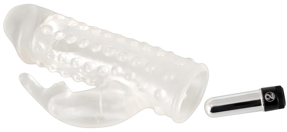 Насадка на пенис с вибрацией Xtension Vibrating With Clit-Rabbit, прозрачная