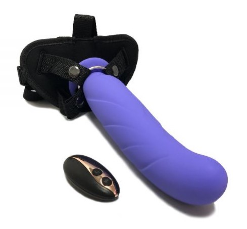 Женский страпон с вибрацией Vibration Dildo Strap-On Remote Control 9, фиолетовый