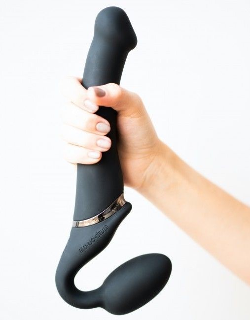 Безремневой страпон с вибрацией Strap-On-Me Vibrating Bendable Strap-on Size M, черный