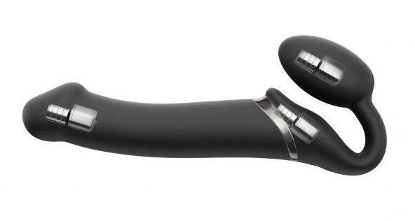 Безремневой страпон с вибрацией Strap-On-Me Vibrating Bendable Strap-on Size M, черный