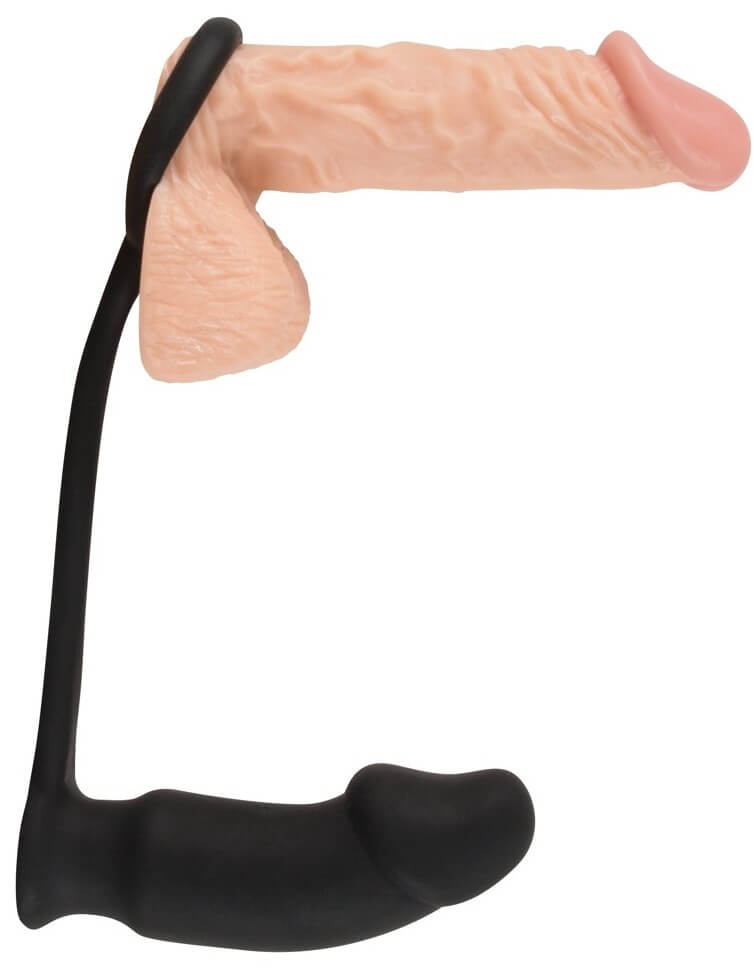 Эрекционное кольцо с вибростимуляцией простаты Black Velvets Vibrating Ring+Plug, черное