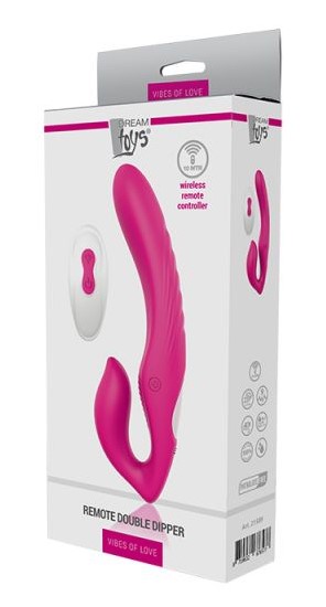 Безремневой страпон с вибрацией Vibes Of Love Remote Double Dipper, розовый