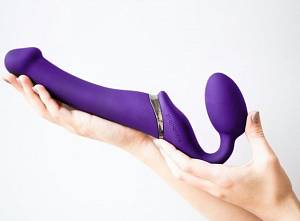 Безремневой страпон с вибрацией Strap-On-Me Vibrating Bendable Strap-on Size M, фиолетовый