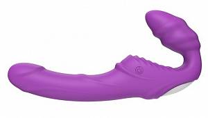 Безремневой страпон с вибрацией Vibes Of Love Double Dipper, фиолетовый